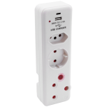 Ellies 3 Way Medium Surge adaptor Schuko,with type C + USB
