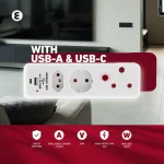Ellies 3 Way Medium Surge adaptor Schuko,with type C + USB - Image 11