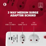 Ellies 3 Way Medium Surge adaptor Schuko,with type C + USB - Image 12