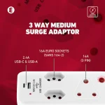 Ellies 3 Way Medium Surge Adaptor with Type C + USB - White - Image 12