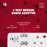 Ellies 4 Way Medium Surge adaptor with type C + USB - Image 12