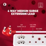 Ellies 4-Way Medium Surge Extension Lead - 3m - Image 5