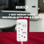 Ellies 4-Way Medium Surge Multiplug with USB-A+USB-C 0.5m - Image 9