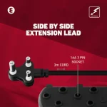 Ellies Side-by-Side Light-Duty Extension Lead - 3m - Black - Image 12