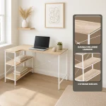 Everfurn Anthony Work Desk - Light Oak and White Frame - Image 4