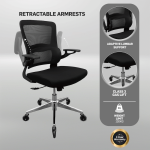 Everfurn Premium Dakota Mid Back Office Chair, Chromed Steel - Black - Image 13