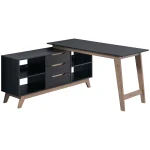 Everfurn Premium Lunar Office Desk - Black, L-Shaped Desk, With Storage