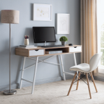 Everfurn Rain Work Desk - Study Desk with Two Drawers, Steel Frame, Adjustable Feet - Image 3