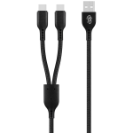 Pro Bass Cord Series 1.2m 15w USB-A to 2x USB-C Braided - Black - Image 2