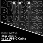 Pro Bass Cord Series 1.2m 15w USB-C to 2x USB-C Braided - Black - Image 4
