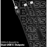 Pro Bass Cord Series 1.2m 15w USB-C to 2x USB-C Braided - Black - Image 6