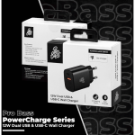 Pro Bass PowerCharge Series 12w Dual USB and Type-C Wall Charger - Black - Image 3