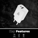 Pro Bass Rapidcharge Series 20w+18w Dual USB and Type-C Wall Charger - White - Image 4