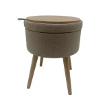 Sophie Round Storage Stool with Wooden Legs - Brown - Image 2