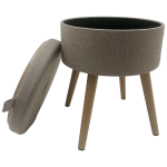 Sophie Round Storage Stool with Wooden Legs - Brown - Image 3