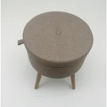 Sophie Round Storage Stool with Wooden Legs - Brown - Image 4