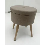 Sophie Round Storage Stool with Wooden Legs - Brown - Image 5