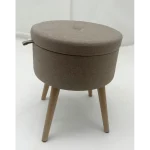 Sophie Round Storage Stool with Wooden Legs - Brown - Image 6