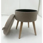 Sophie Round Storage Stool with Wooden Legs - Brown - Image 7