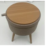 Sophie Round Storage Stool with Wooden Legs - Brown - Image 8
