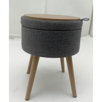 Sophie Round Storage Stool with wooden legs - Grey - Image 2