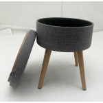 Sophie Round Storage Stool with wooden legs - Grey - Image 3