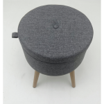 Sophie Round Storage Stool with wooden legs - Grey - Image 4
