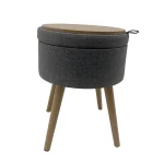Sophie Round Storage Stool with wooden legs - Grey - Image 8