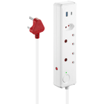 Switched 3-Way Medium Surge-Protected Multiplug with 1x Type-C + 3.4a USB Ports - 0.5m - White