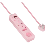 Switched 4-Way Surge-Protected Multiplug - 3m Braided Cord - Pink