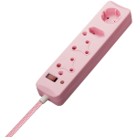 Switched 4-Way Surge-Protected Multiplug - 3m Braided Cord - Pink - Image 2
