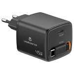 Volkano Sleek Series Fast Wall Charger 45W USB-C with Built-in Retractable 75cm Cable - Black