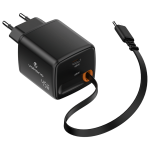 Volkano Sleek Series Fast Wall Charger 45W USB-C with Built-in Retractable 75cm Cable - Black - Image 2