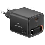Volkano Sleek Series Fast Wall Charger 65W USB-C with Built-in Retractable 75cm Cable - Black