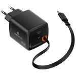 Volkano Sleek Series Fast Wall Charger 65W USB-C with Built-in Retractable 75cm Cable - Black - Image 2