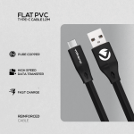 Volkano Slim Series Flat PVC Type-C Cable 1.2m - Black - Image 3