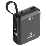 Volkano Solace Series 10 000 mAh Power Bank with Built-in USB-C & Lightning Cable - Black
