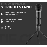 Volkano Stream Vocal Microphone with Tripod, Aux - Image 5