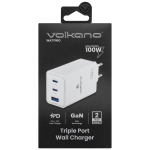 Volkano WattPro Series Triple Port 100W GanN Wall Charger - White - Image 3