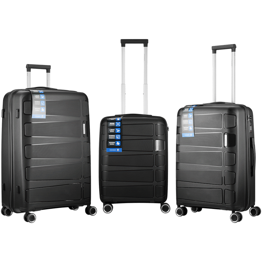 travelwize-tourer-pp-3pc-4-wheel-spinner-luggage-set-black-1 Travelwize Tourer PP 3Pc 4-wheel Spinner Luggage Set Black - Image 1