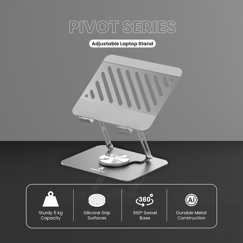 volkano-pivot-multifunctional-swivel-adjustable-aluminium-laptop-stand-2 Volkano Pivot Multifunctional Swivel Adjustable Aluminium Laptop Stand - Image 2